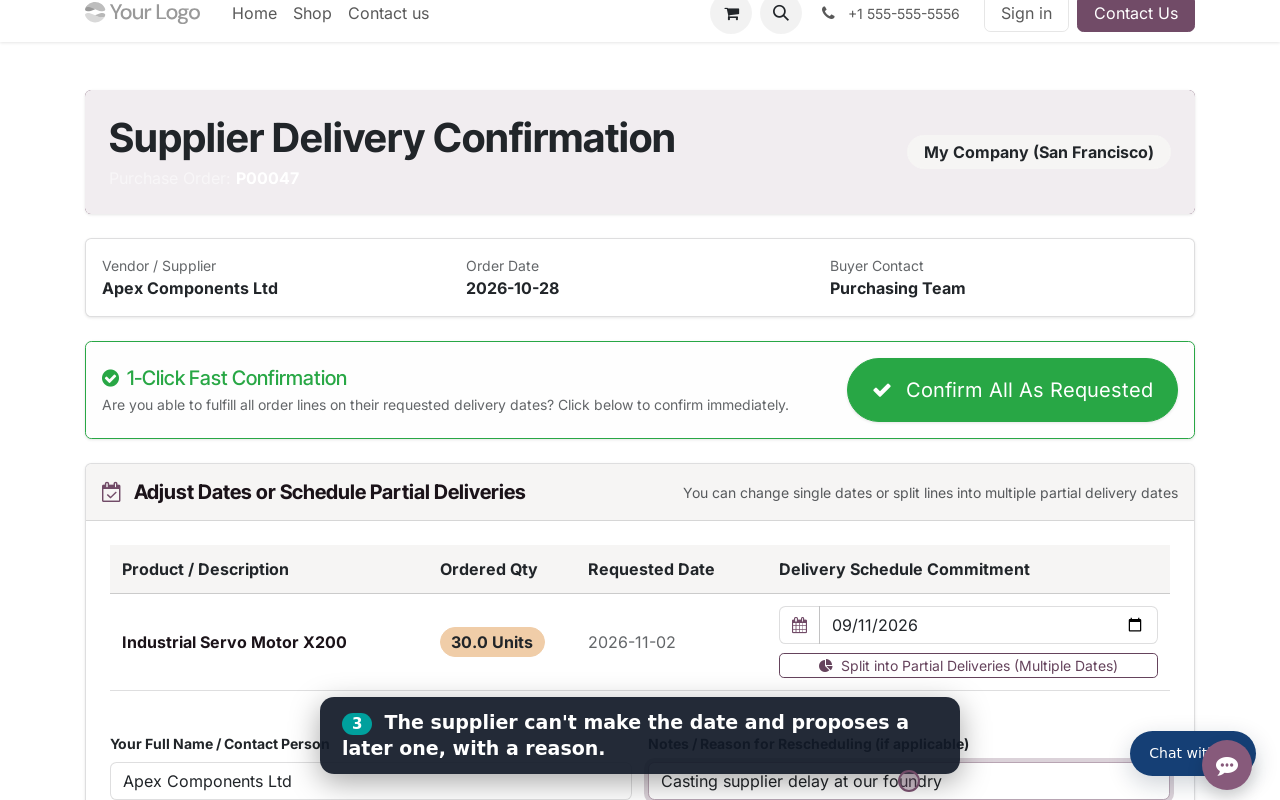 Supplier portal: confirm or change delivery dates